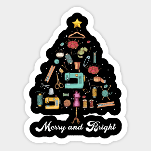 Merry and Bright Sewing Yarn Quilting Christmas Tree Sticker